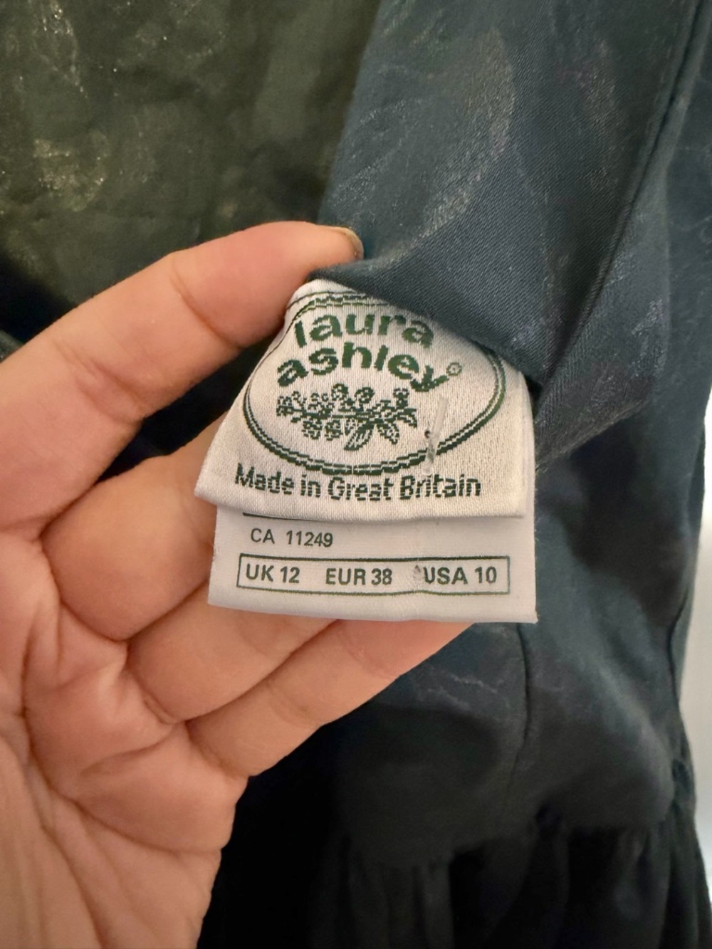 Vintage Laura Ashley Dress 10 Great Britain Green Puff Sleeve Cottagecore Midi - Picture 3 of 7
